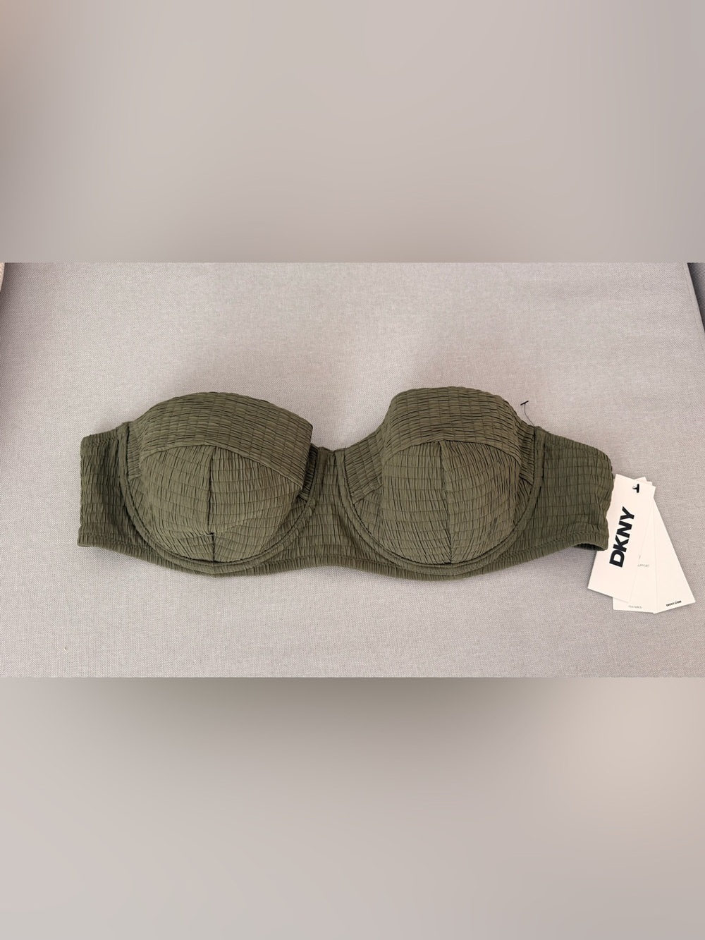 DKNY Olive Green Strapless Bandeau Textured Bikini Top Size M NWT - Picture 5 of 5